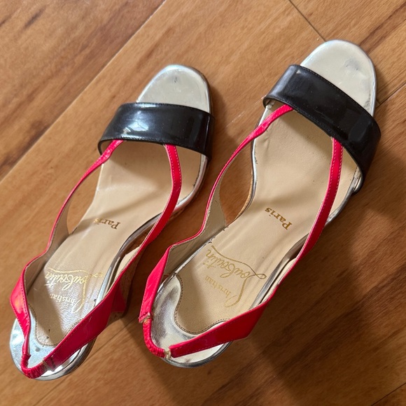 Christian Louboutin Yasmin Sanzep Pink and Black Wedges Sandals - Picture 7 of 7